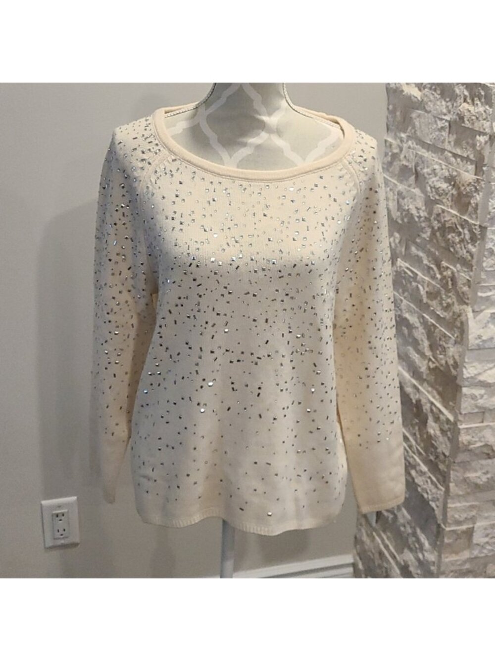 Lusso Cream Beaded Wool & Cashmere sweater